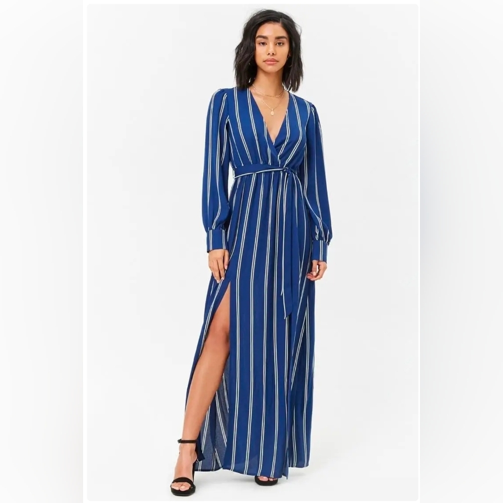 2 Forever 21 Navy and White & Green Long Sleeve Maxi Dresses